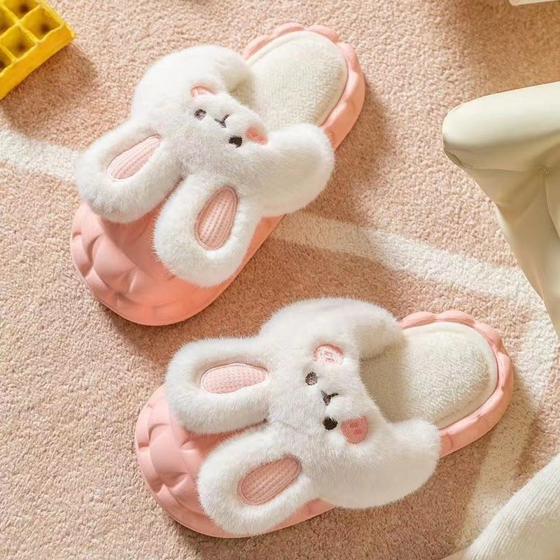 Śliczne buty królika Zimowe puszyste kapcie Damskie odpinane zmywalne buty domowe