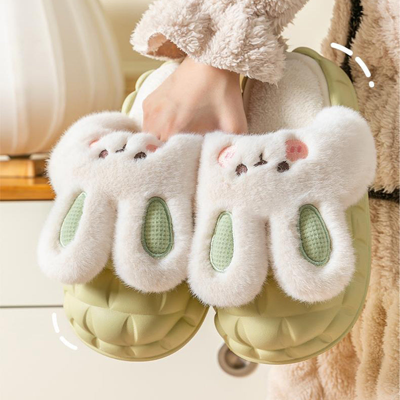Śliczne buty królika Zimowe puszyste kapcie Damskie odpinane zmywalne buty domowe