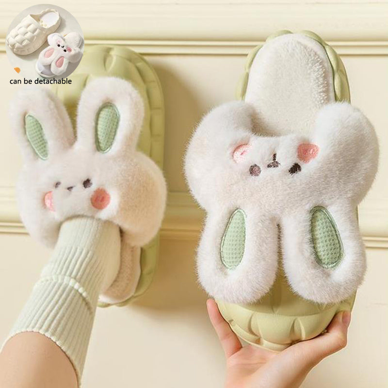 Śliczne buty królika Zimowe puszyste kapcie Damskie odpinane zmywalne buty domowe