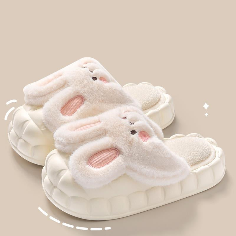 Śliczne buty królika Zimowe puszyste kapcie Damskie odpinane zmywalne buty domowe